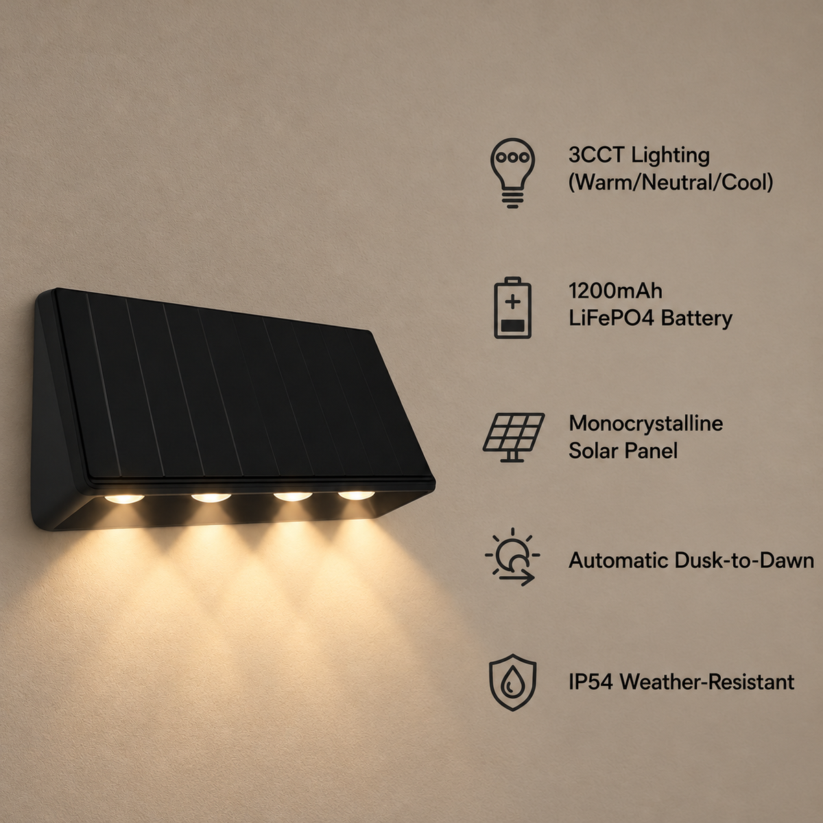 Solar Wall Light with Dusk-to-Dawn Sensor – 3 CCT | Favix