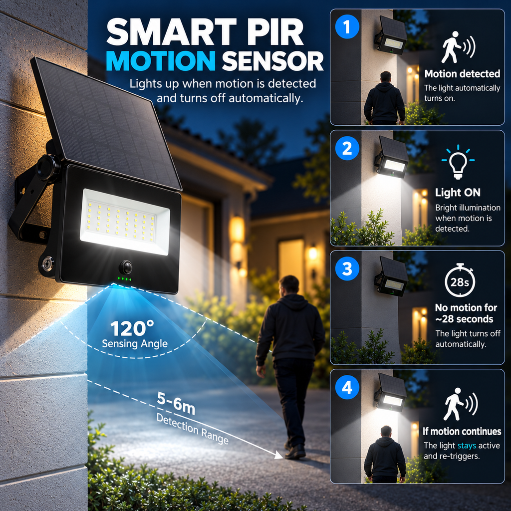 Solar Flood Light with PIR Motion Sensor – Outdoor | Favix